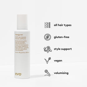 EVO Macgyver mousse styled-hair-texture creates defined separation and movement.