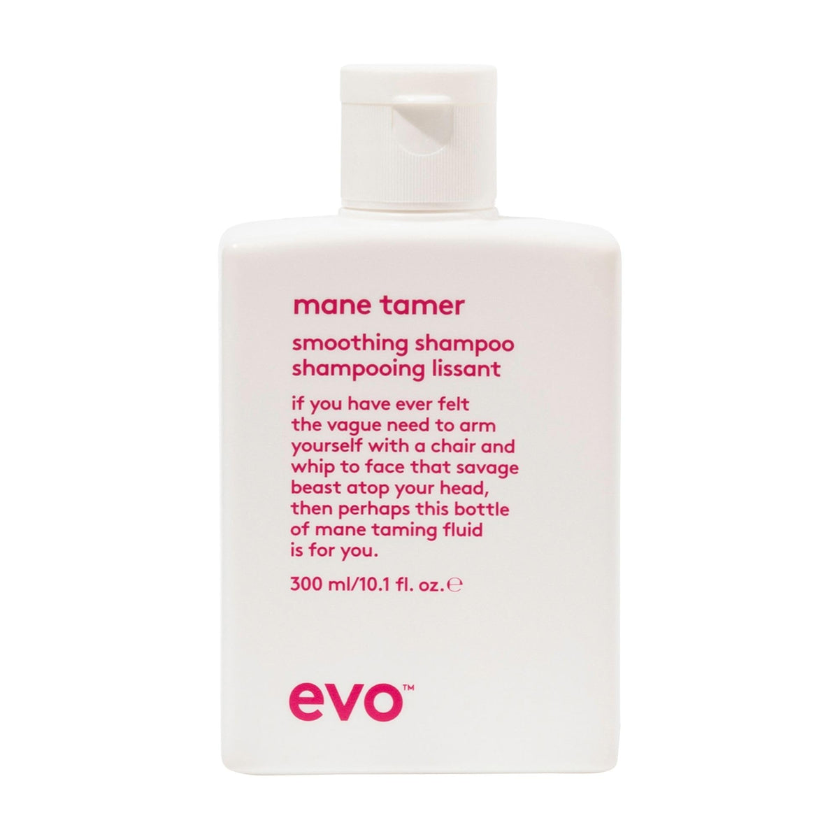 EVO Mane Tamer bottle front highlights frizz control