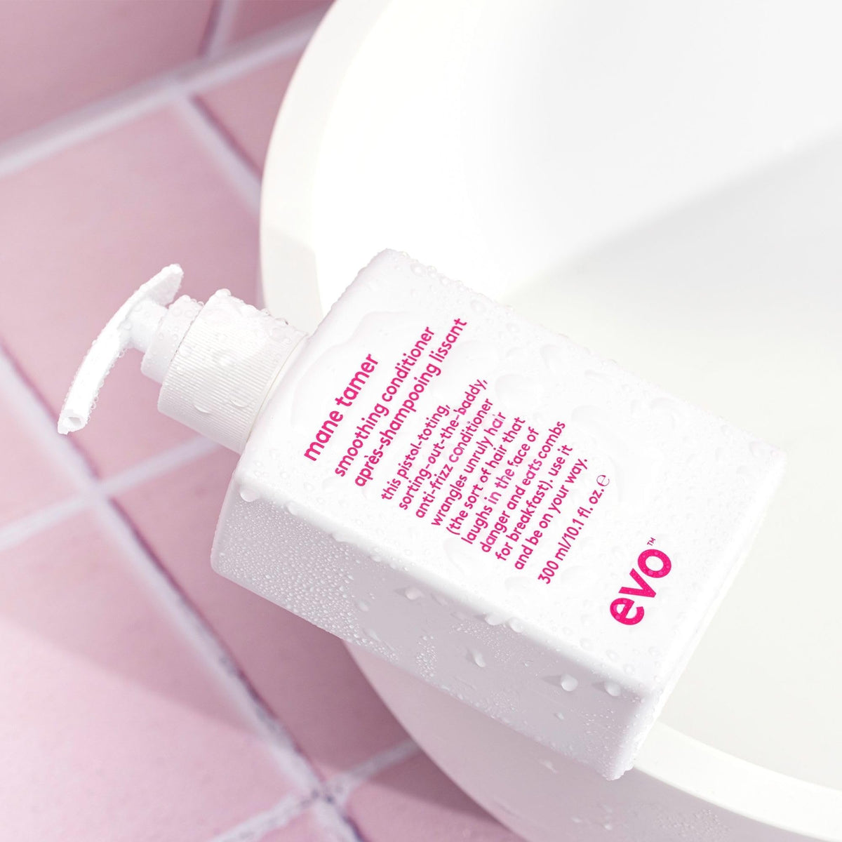 EVO Mane Tamer bottle highlighting color vibrancy protection for treated hair