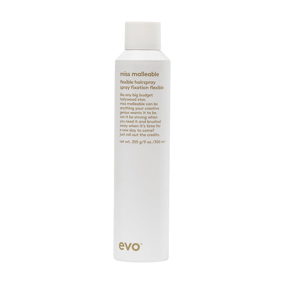EVO Miss Malleable bottle showing strong, flexible hold for lasting style.