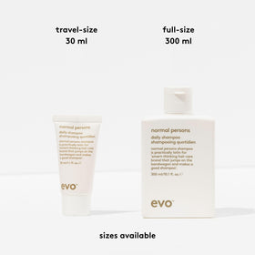 EVO Normal Persons Daily Shampoo promotes balanced scalp and less oily roots.