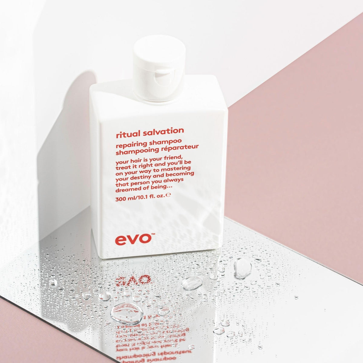 Packaging image of EVO Ritual Salvation Shampoo highlighting branding