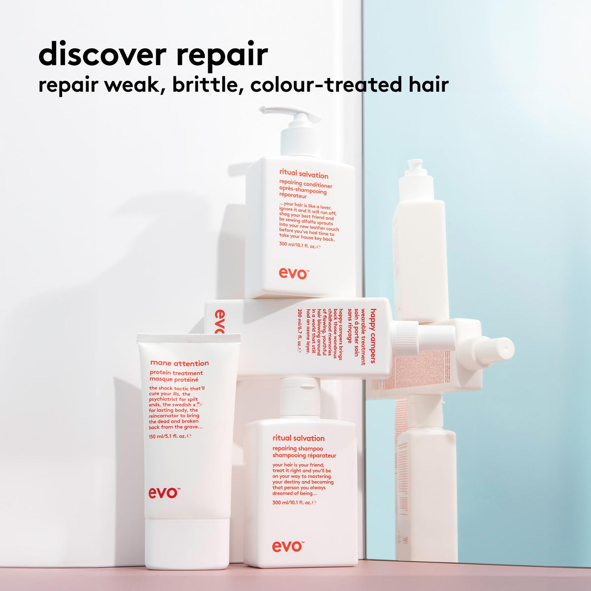 Shampoo label on EVO Ritual Salvation indicating a protein-rich formula