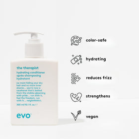 Evo The Therapist conditioner being applied to hair for detangling and smoother styling.