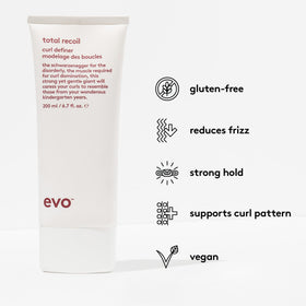 Applied to hair, EVO Total Recoil Curl Definer enables easy styling.