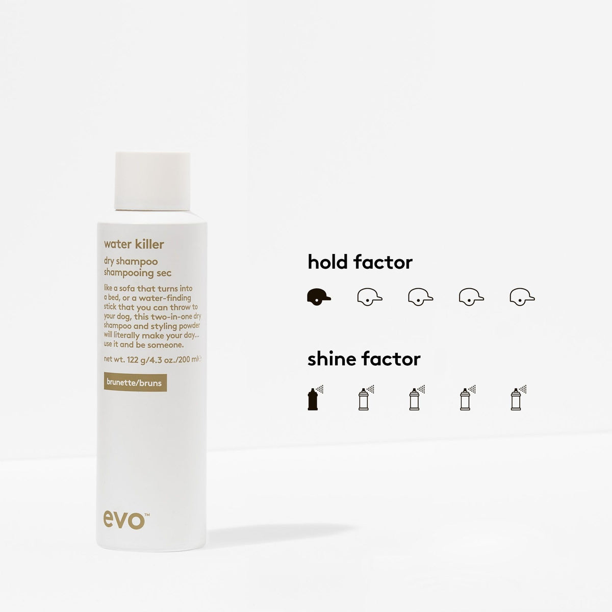 EVO Water Killer Brunette absorbs oil for a lightweight, refreshed look.