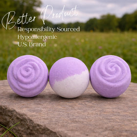EvolutionUSA Lavender Dreams bath bombs with bright colors and soft sparkle in tub.