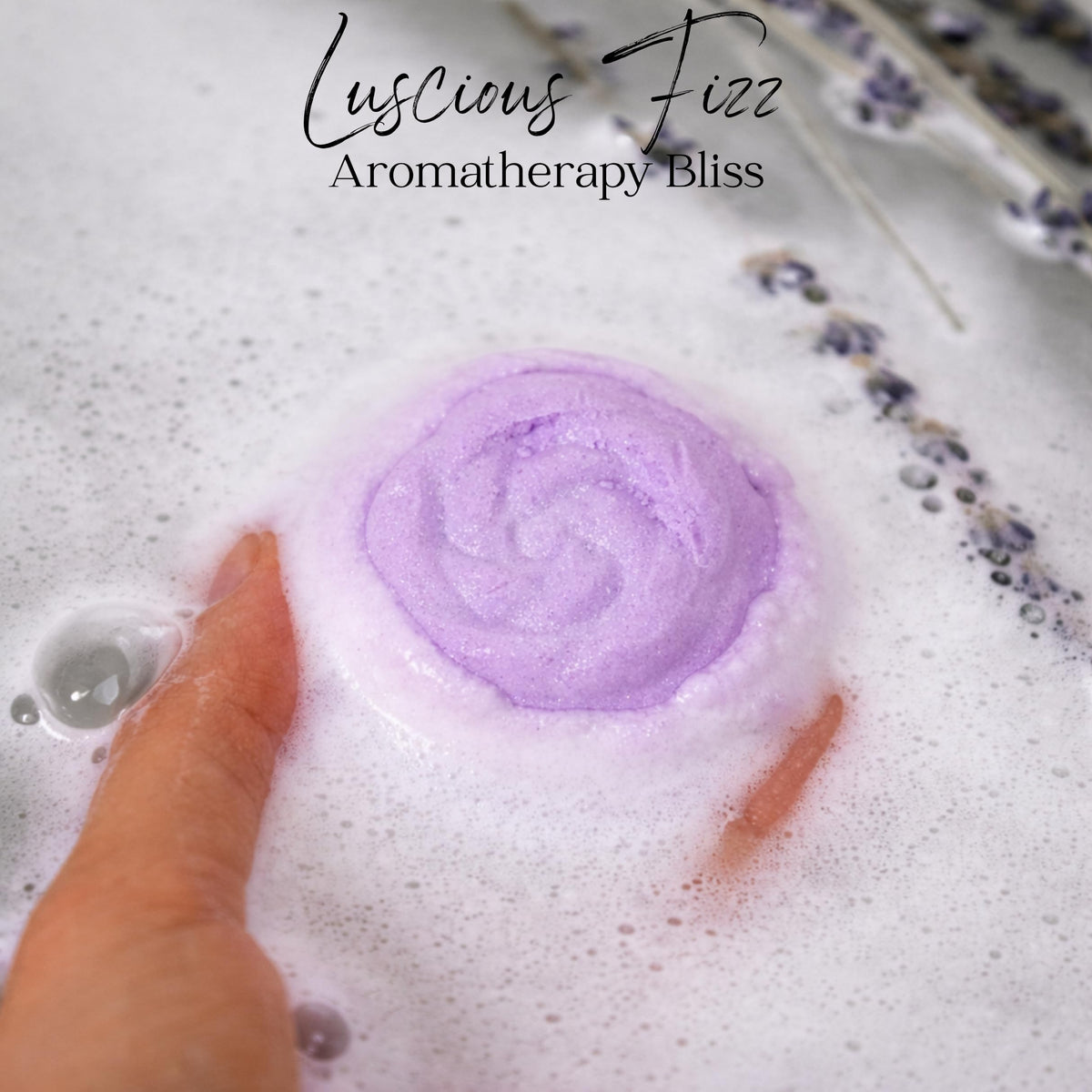 EvolutionUSA Lavender Dreams bath bomb fizzing in tub with vibrant color release.