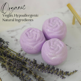 EvolutionUSA Lavender Dreams bath bomb single ball with lavender color and calming aroma.
