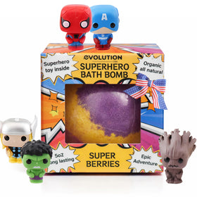 EvolutionUSA red epic superhero bath bomb with toy inside for kids