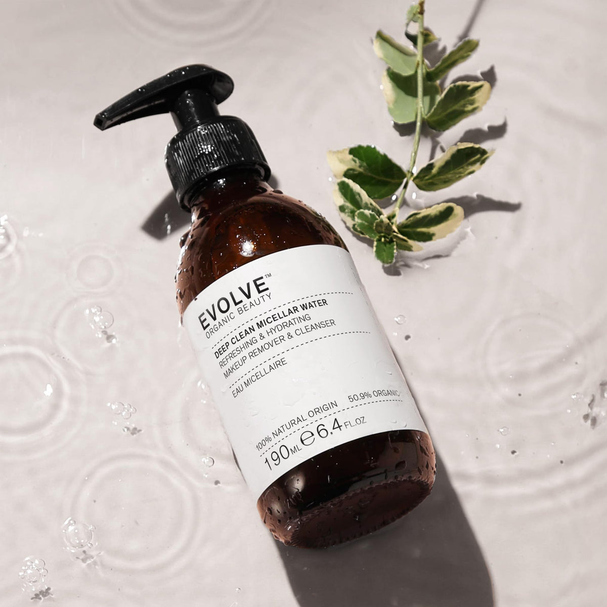 Evolve Deep Clean Micellar Water on skin shows lifting impurities without irritation.