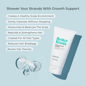 EVOLVh Better Roots shampoo lather close-up shows gentle cleansing