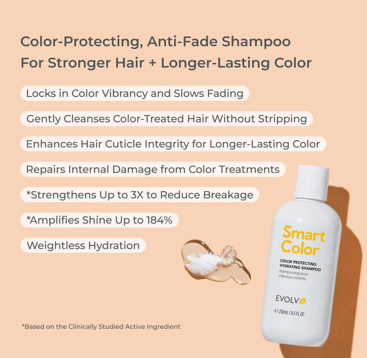 EVOLVh SmartColor Protecting Shampoo foamy texture suggests thorough, mild cleansing