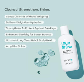 EVOLVh UltraShine Moisture Shampoo pour demonstrates even cleansing without heaviness.