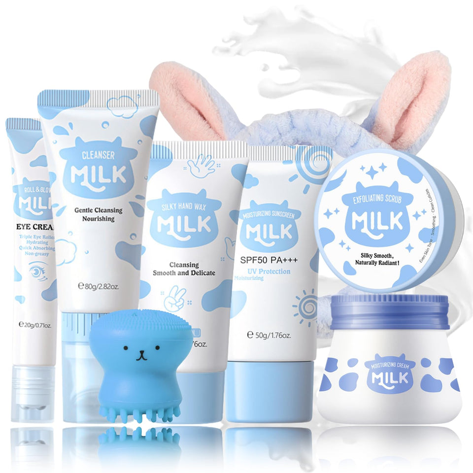 Evolvique Milk Skincare Set front view, a compact teen routine for daily hydration.