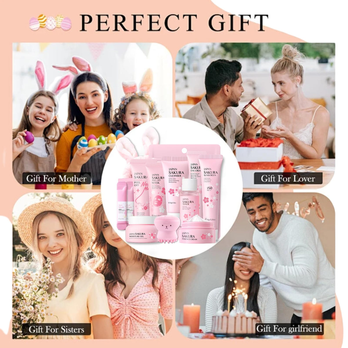 Evolvique Sakura bunny headband adds fun during skincare sessions.