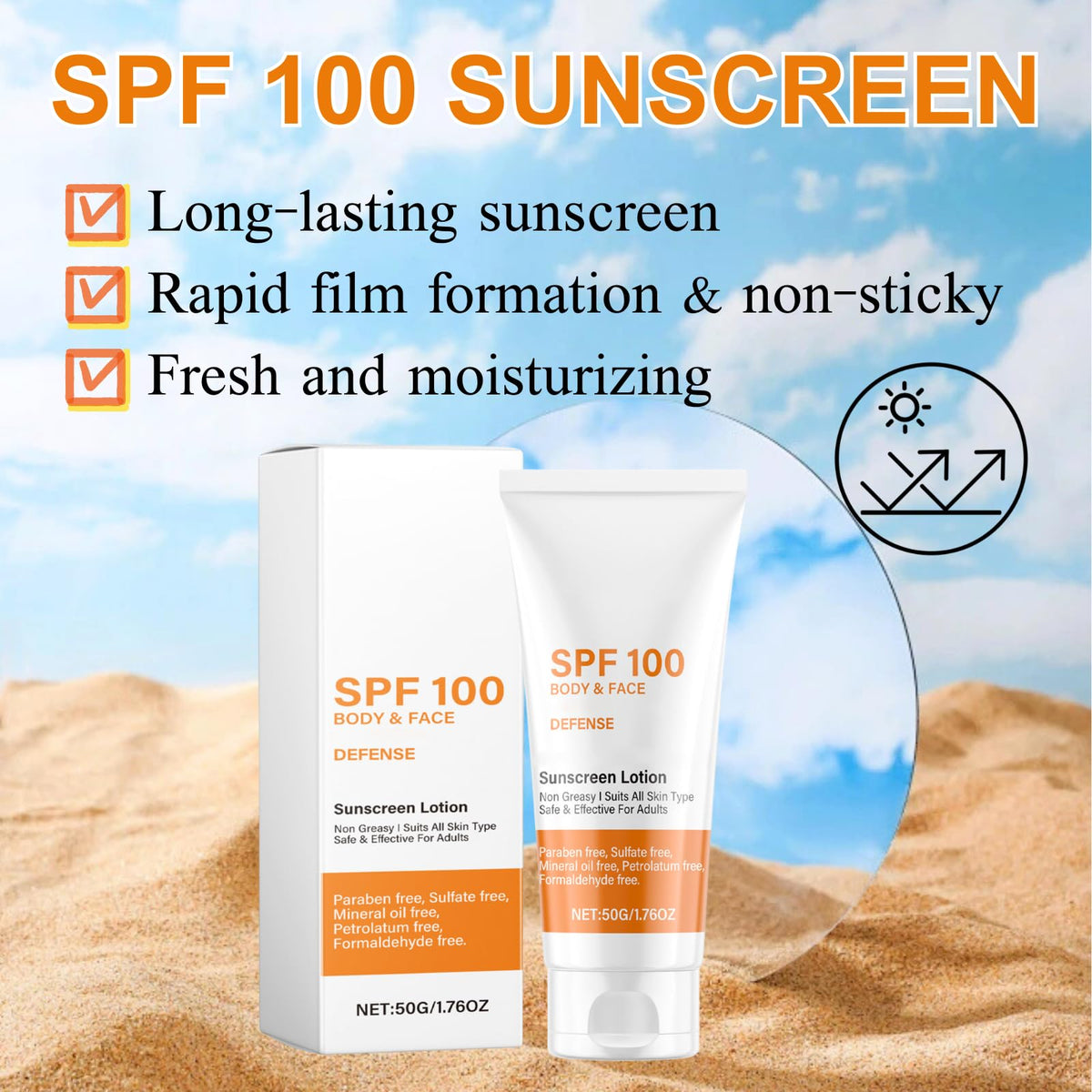 Close-up of Evolvique SPF100 texture showing lightweight, non-greasy feel.