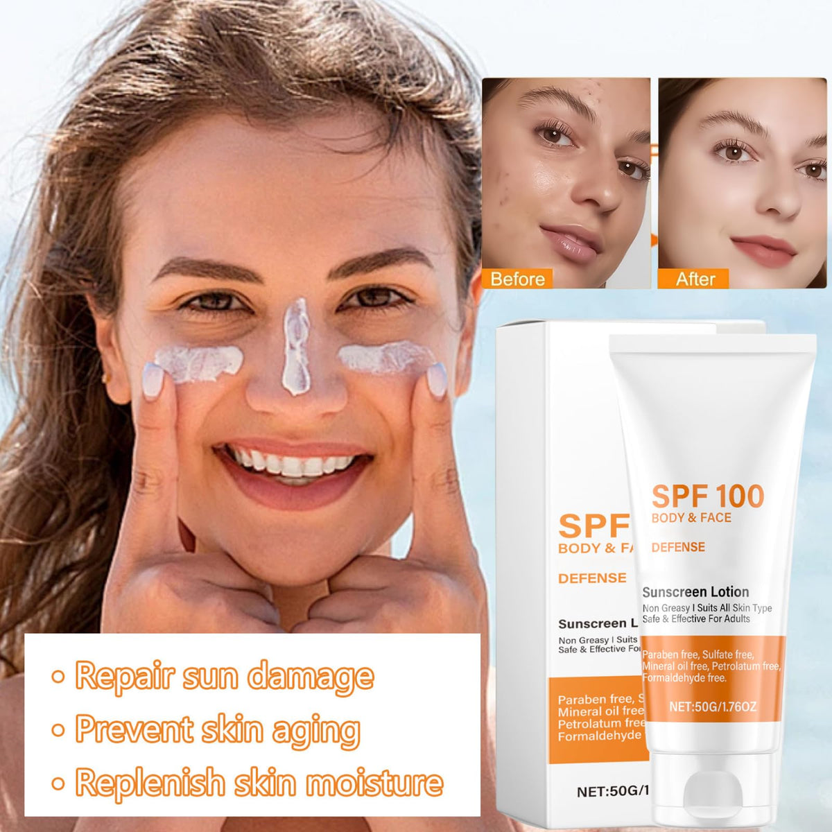 Evolvique SPF100 waterproof formula for beach and pool days.
