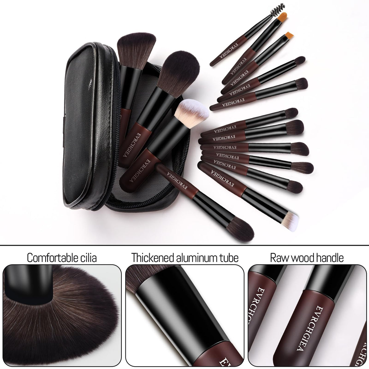 EVRCHGIEA 15-piece brush collection laid out for full-face makeup application