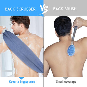 Evridwear back scrubber in use during a shower for a full back cleanse.