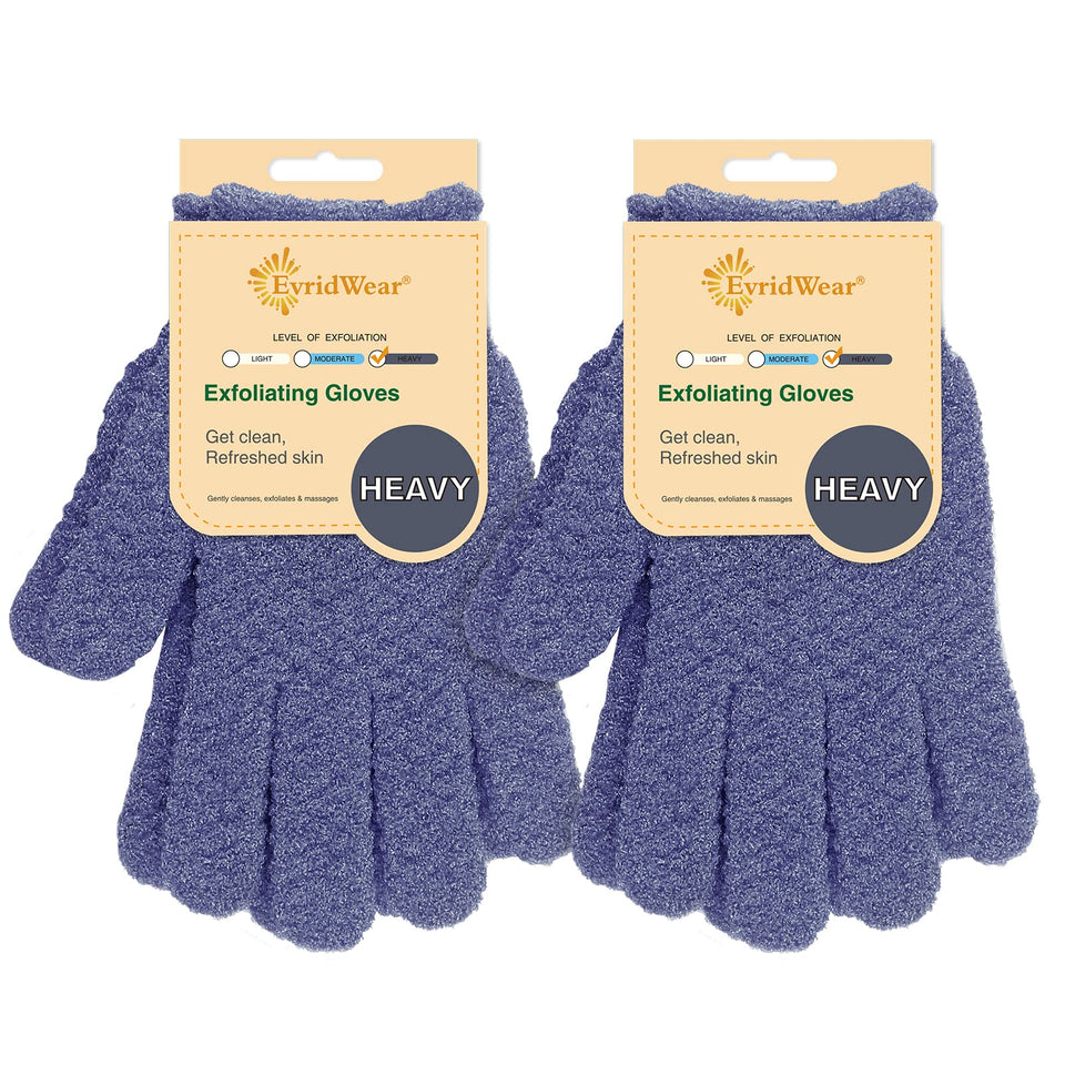 Evridwear exfoliating dual-texture gloves for showering reveal smoother skin after gentle exfoliation.