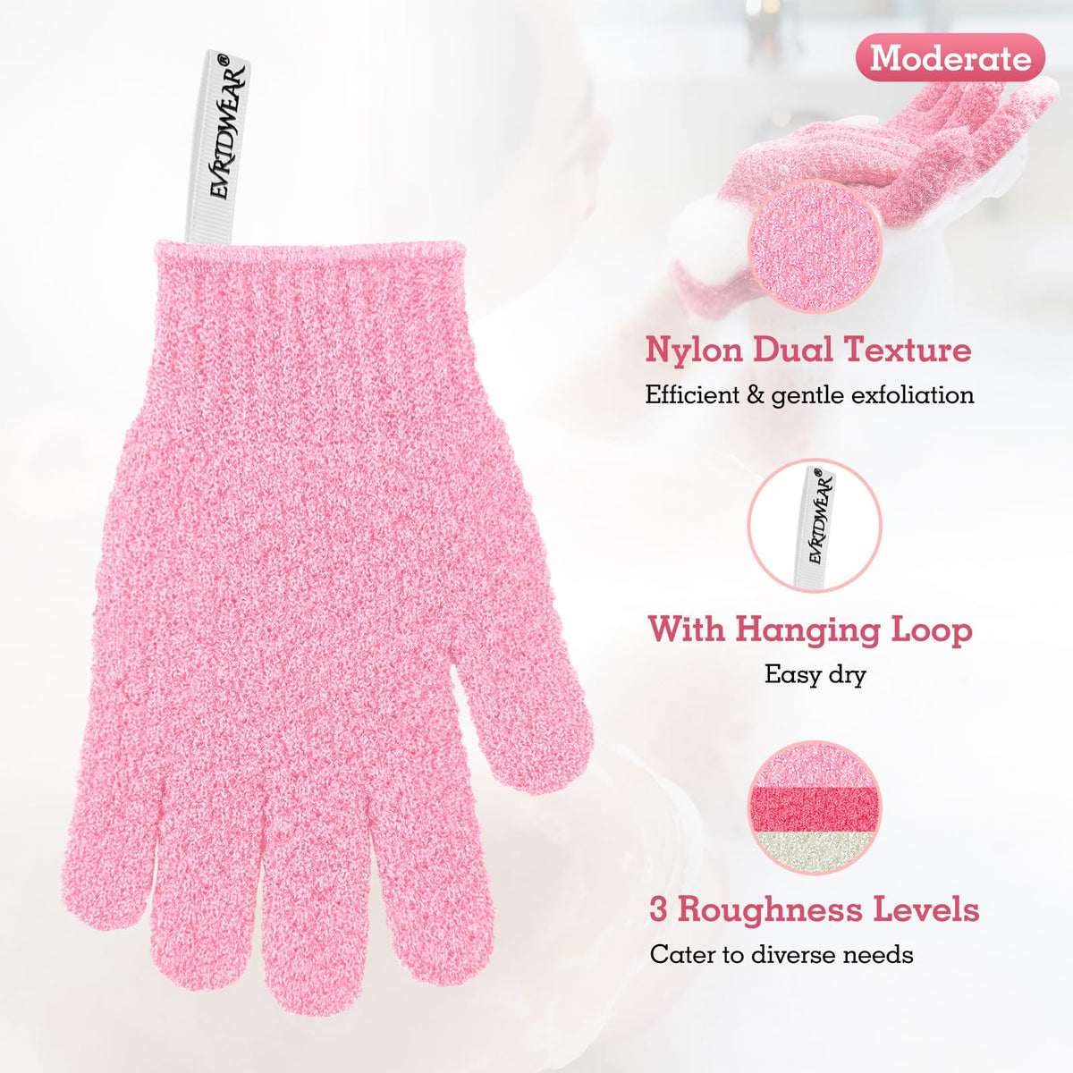 Evridwear glove dual-textured surface for balanced exfoliation and skin refresh.