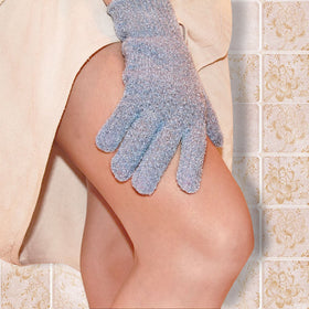 Evridwear glove in shower use demonstrating convenient skin exfoliation.