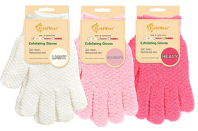 Evridwear exfoliating glove packaging, premium bath tool for gentle cleansing.