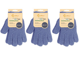 Evridwear exfoliating gloves front view in a 3-pack for smooth skin prep.
