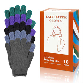 Evridwear exfoliating gloves worn, dual textures gently remove dead skin