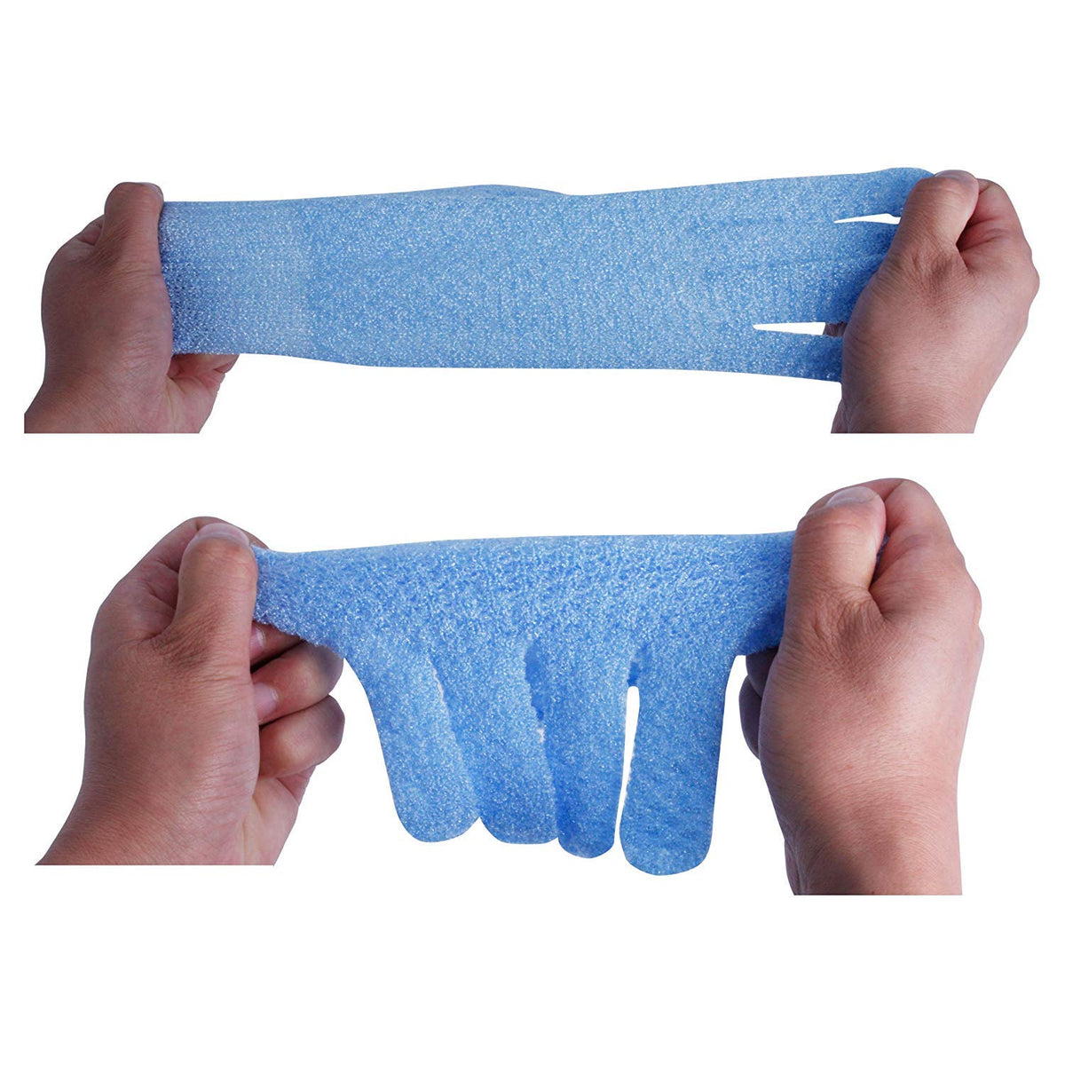 Evridwear gloves shown exfoliating neck and shoulders for a revitalized body care routine.