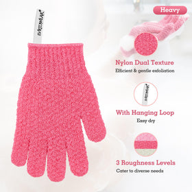 Nylon Evridwear gloves with dual texture for effective skin exfoliation.