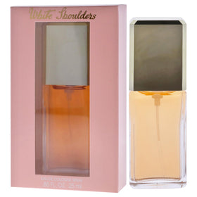 Evyan Fragrance Collection branding featuring White Shoulders packaging.