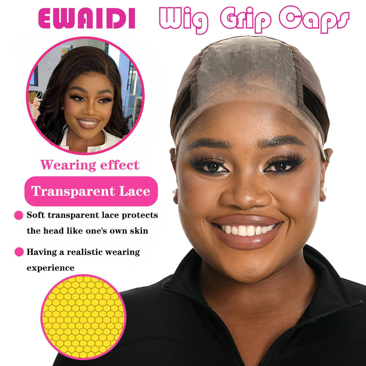 EWAIDI gripper headband wig cap brown large adjustable for comfortable wear.