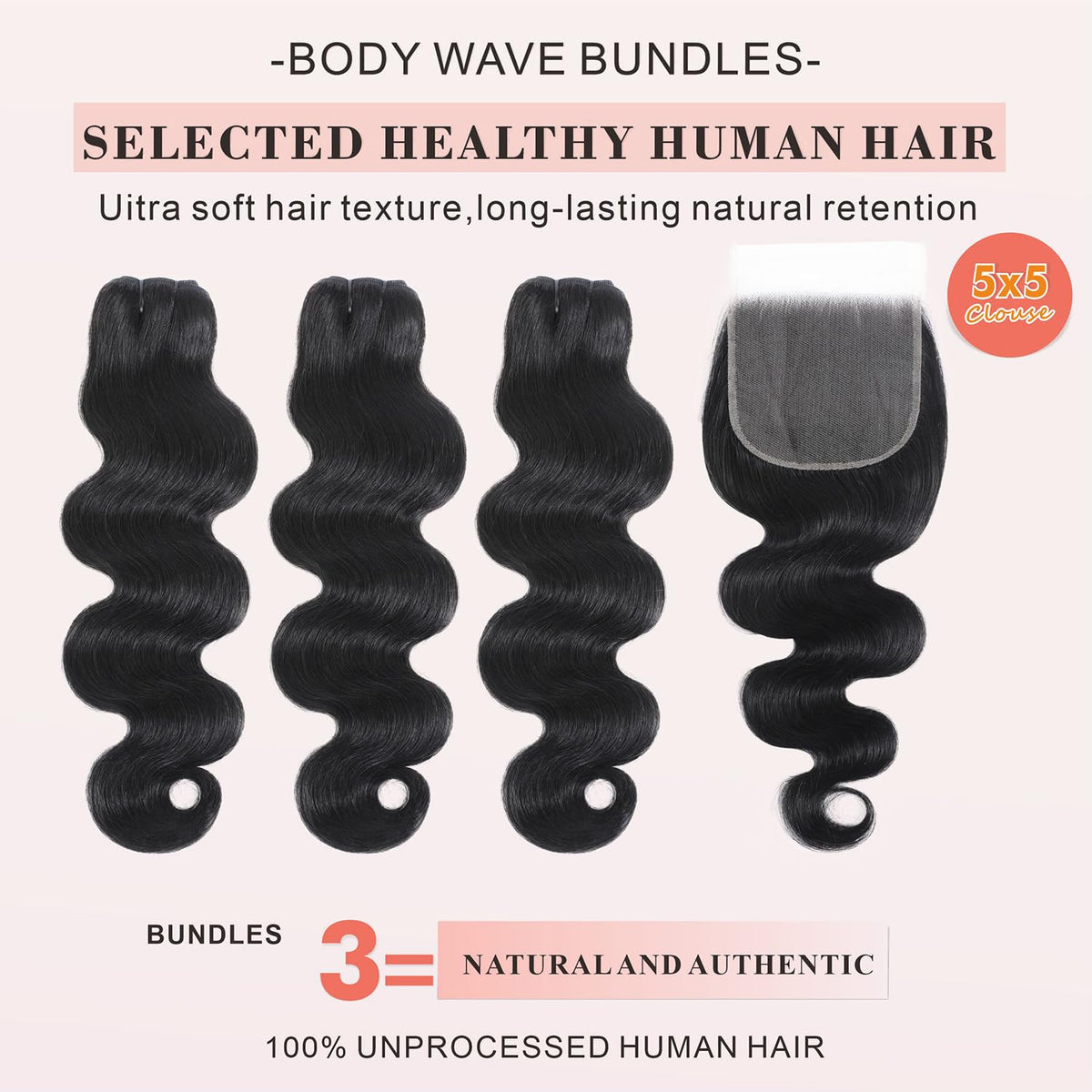 EWV 24-inch body-wave bundles with closure for balanced density