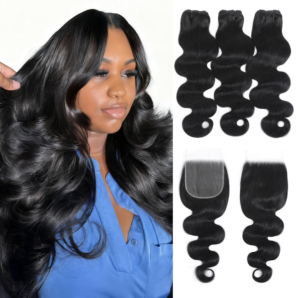 EWV body-wave bundles with 5x5 HD lace closure for natural scalp blend