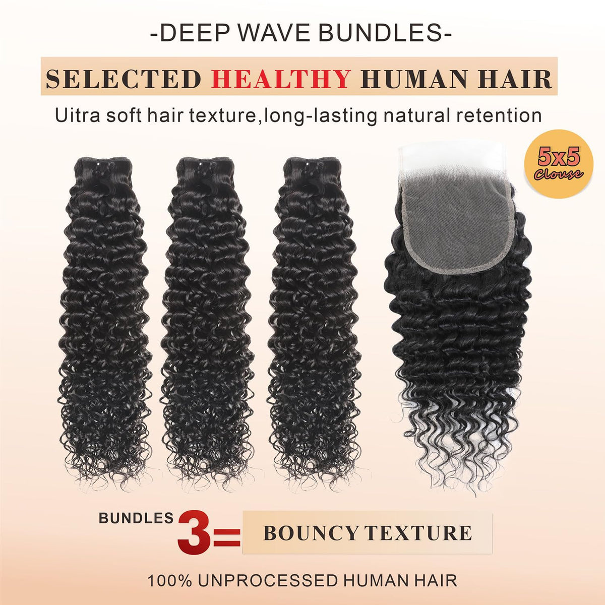 EWV deep wave bundles with closure 24 inch for dramatic length and volume