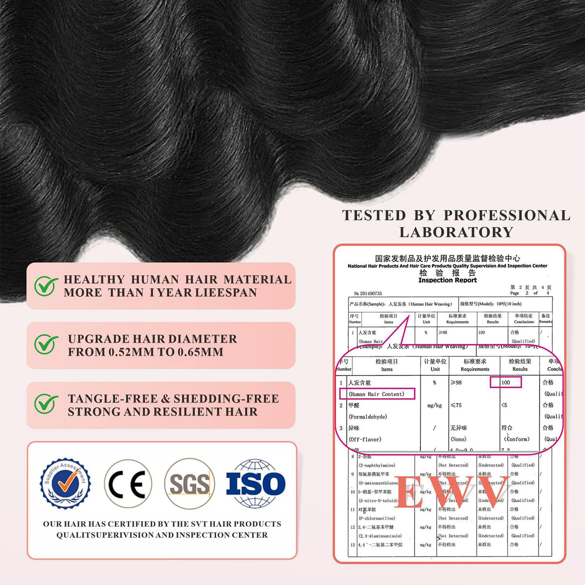 Natural black EWV bundle closeup showing healthy ends