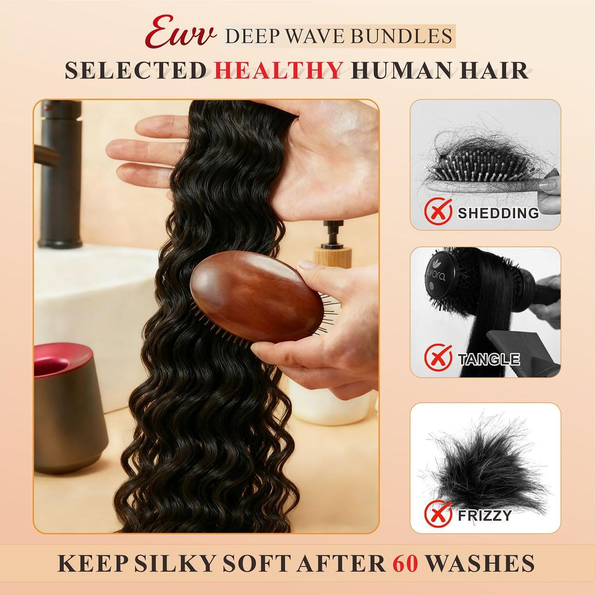 EWV 12A Brazilian virgin hair with soft texture and durable body