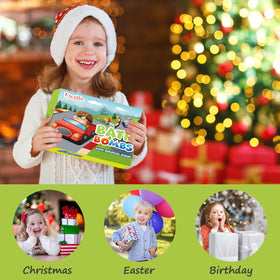 Excalla bath bombs include toy cars and encourage imaginative play during baths.