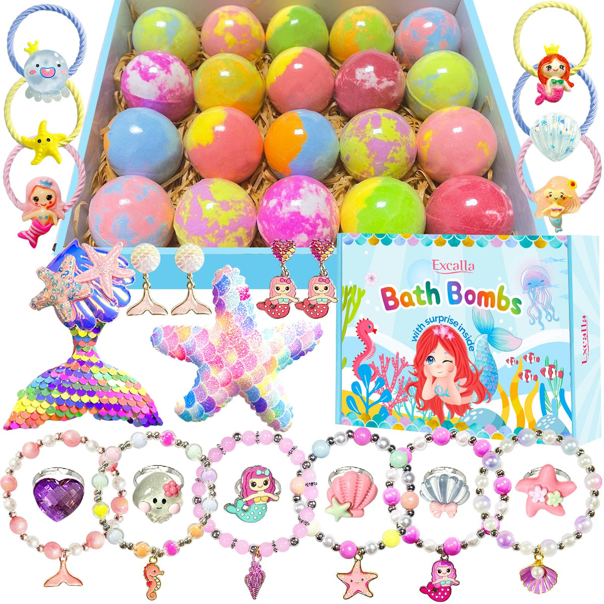 Excalla mermaid bath bomb with inside toy for imaginative play