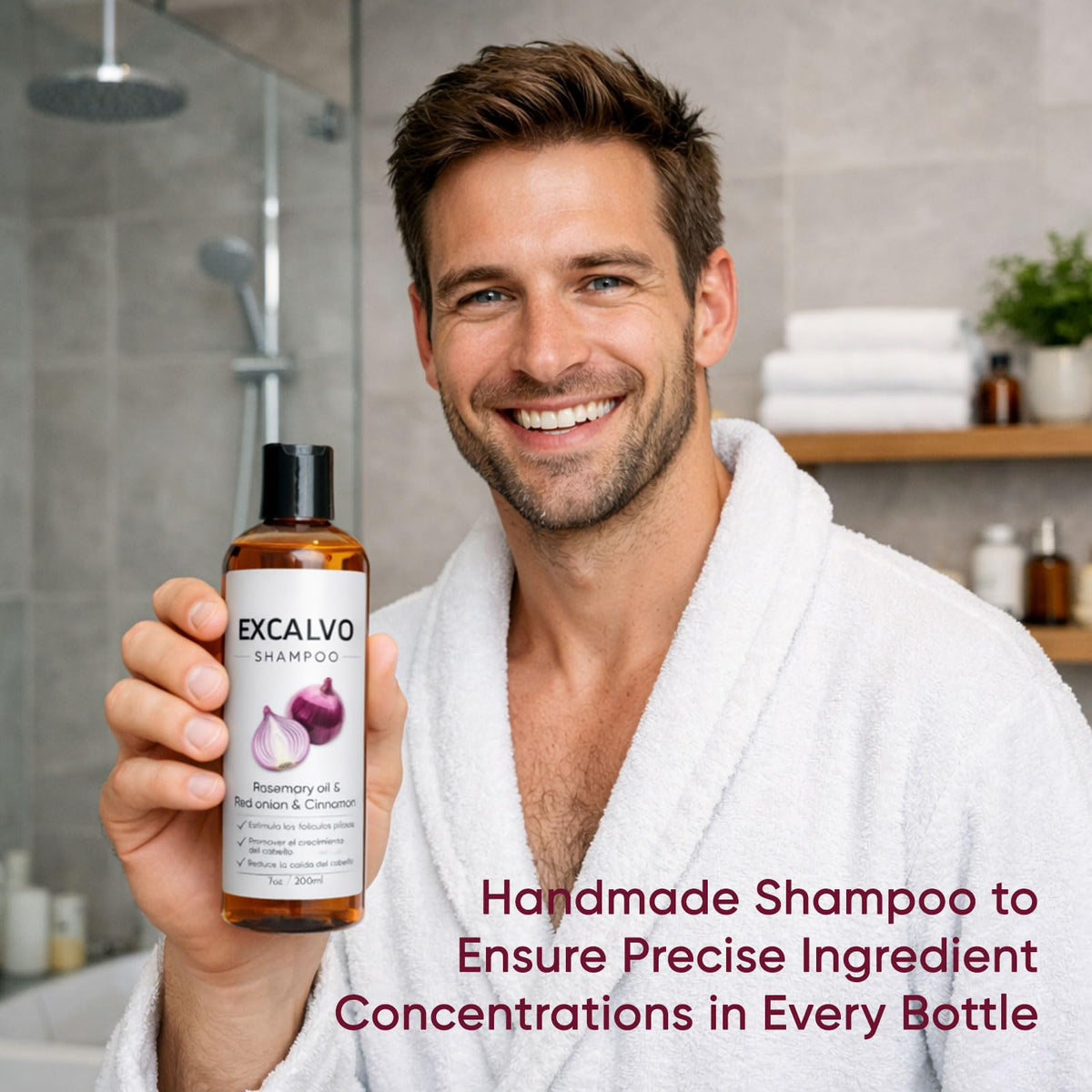 EXCALVO Shampoo being used as part of daily wash routine