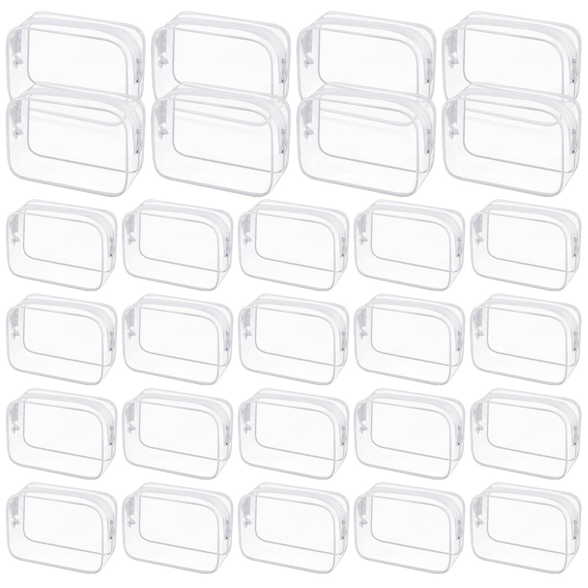 Exclaith 28-pack clear cosmetic bags set for organized travel and quick access.