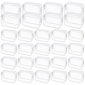 Exclaith 28-pack clear cosmetic bags set for organized travel and quick access.