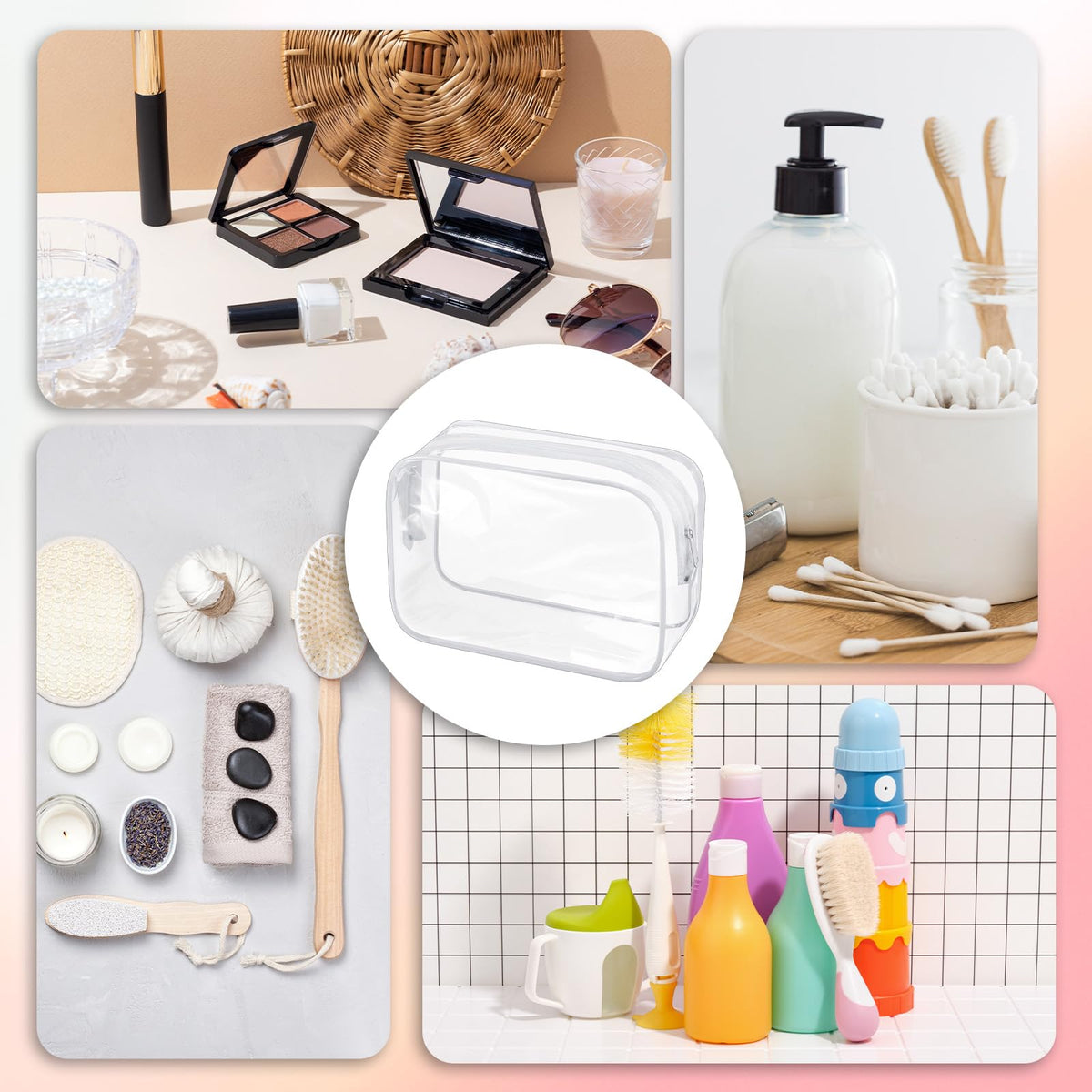 Exclaith multiuse cosmetic and toiletry bags for daily organization.