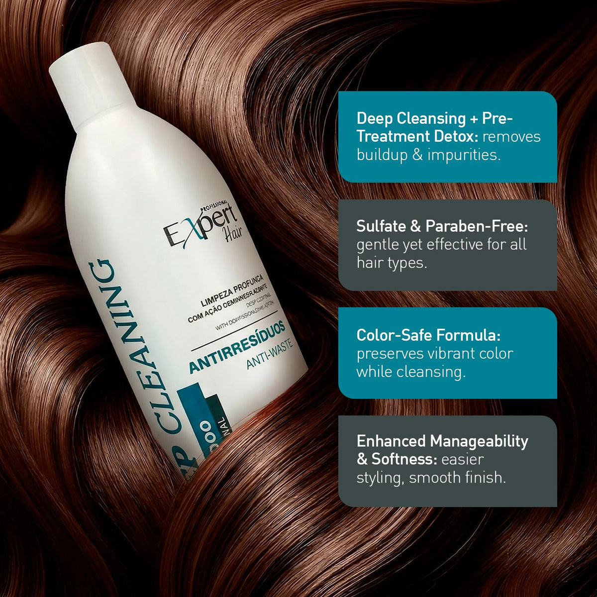 Close-up of the label highlights sulfate-free formula for gentle scalp care.