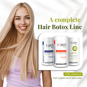 Before and after visuals show sleek, frizz-free hair with Expert Hair Bio Protein Botox Treatment.