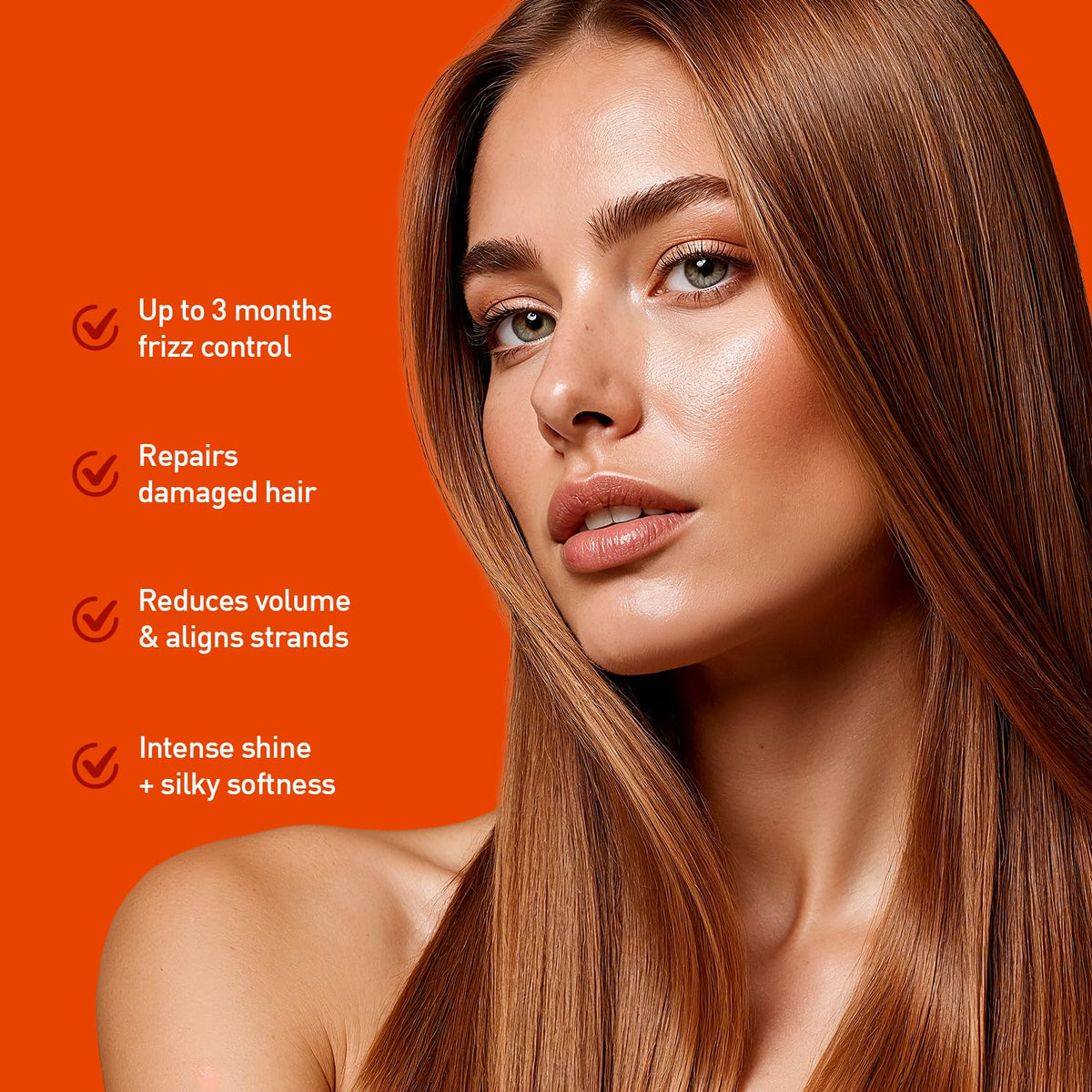 Expert Hair Keratin Smooth Botox hair gloss on styled strands for shine.