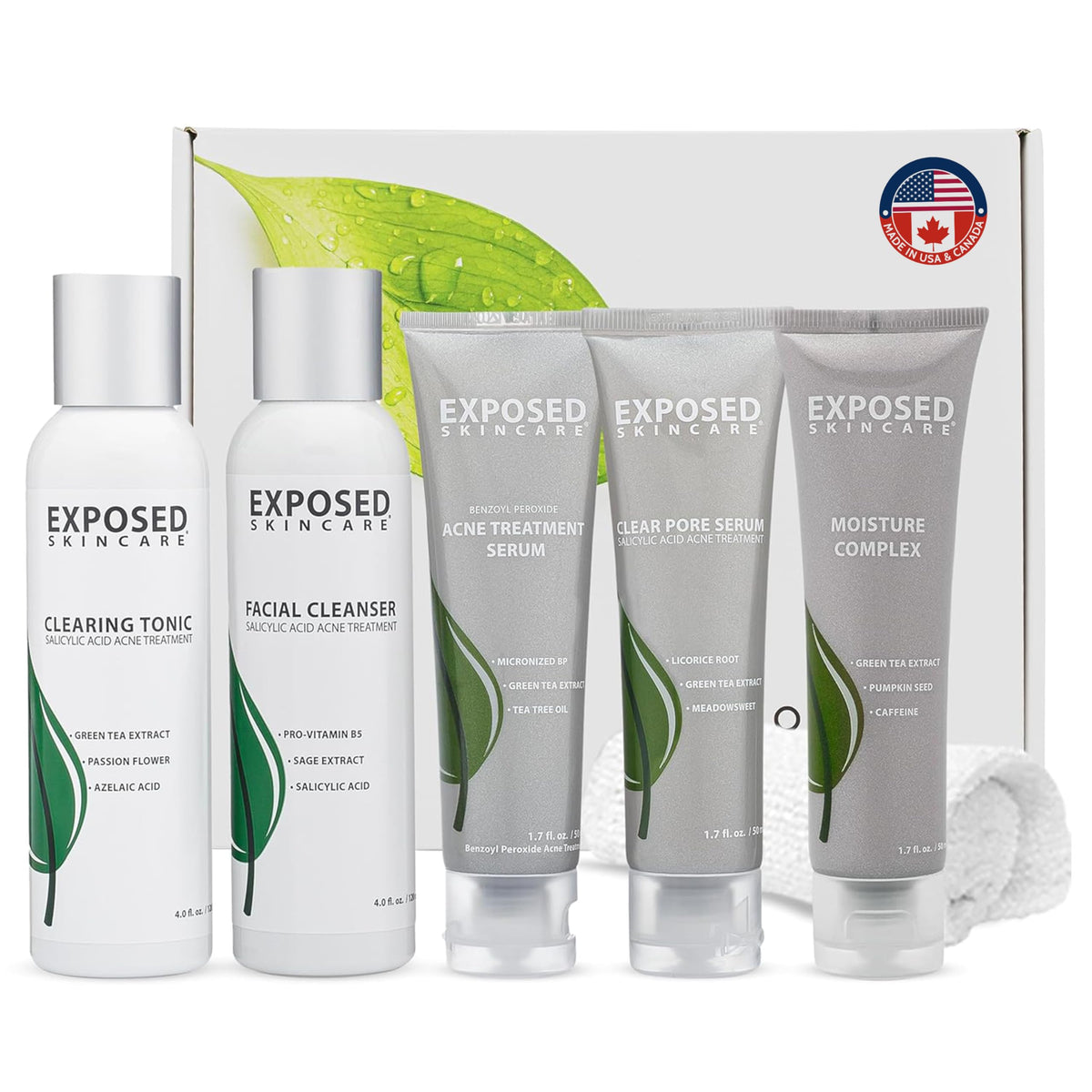 Exposed Skin Care acne kit box shown for starting a clear-skin routine.