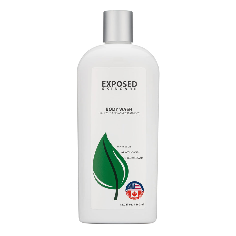 Exposed Skin Care body wash bottle front for daily cleansing and gentle exfoliation